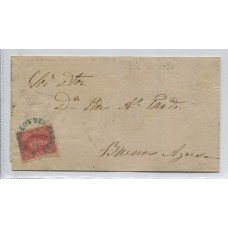 ARGENTINA 1865 GJ 25 RIVADAVIA DE 4ta TIRADA PLIEGO DE 6/6/1866 CIRCULADO CON MATASELLO PARANA U$ 120 + 30 %